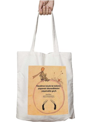 Küçük Prens Gitar Iki Tarafı Kalıcı Baskılı Yıkanabilir Okul Plaj Omuz Bez Çantası