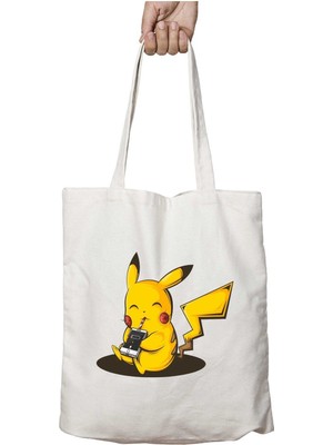 Pikachu Smartphone Pokemon Iki Tarafı Kalıcı Baskılı Yıkanabilir Okul Plaj Omuz Bez Çantası
