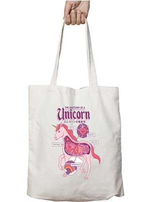 Unicorn Anatomy 2 Iki Tarafı Kalıcı Baskılı Yıkanabilir Okul Plaj Omuz Bez Çantası