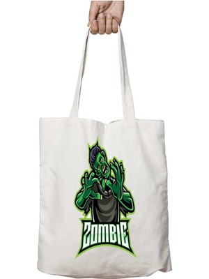 Zombie (3) Iki Tarafı Kalıcı Baskılı Yıkanabilir Okul Plaj Omuz Bez Çantası