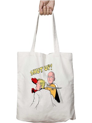 One Punch Man Trump Shut Up Iki Tarafı Kalıcı Baskılı Yıkanabilir Okul Plaj Omuz Bez Çantası