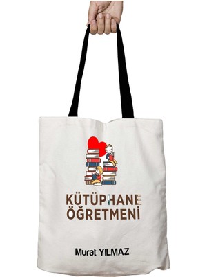 Siyah Kulplu Kişiye Özel Kütüphane Öğretmeni Ktp Yıkanabilir Okul Omuz Çanta