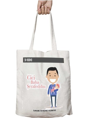 Kişiye Özel Cici Baba Iki Tarafı Kalıcı Baskılı Yıkanabilir Okul Plaj Omuz Bez Çantası