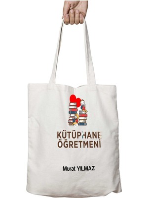 Kişiye Özel Kütüphane Öğretmeni Iki Tarafı Kalıcı Baskılı Yıkanabilir Okul Plaj Omuz Bez Çantası