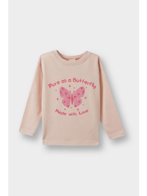 DeFacto Kız Bebek Bisiklet Yaka Kelebek Desenli Uzun Kollu Tişört E9019A525AU