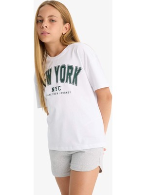 DeFacto Relax Fit Bisiklet Yaka Baskılı Kısa Kollu Tişört Kız Çocuk G0455A825AU