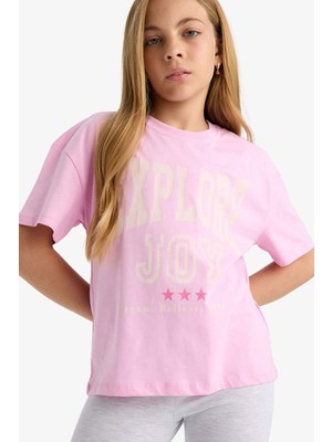 DeFacto Relax Fit Bisiklet Yaka Baskılı Kısa Kollu Tişört Kız Çocuk G0455A825AU