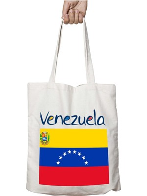 Venezuella Bayrağı Iki Tarafı Kalıcı Baskılı Yıkanabilir Okul Plaj Omuz Bez Çantası