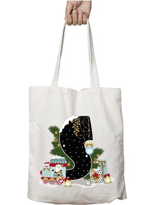 Yeni Yıl Merry Christmas S Harfi Iki Taraf Kalıcı Yıkanabilir Okul Plaj Omuz Bez Çanta