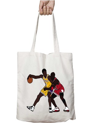 Kobe Bryant Vs Michale Jor Dan Iki Taraf Kalıcı Yıkanabilir Okul Plaj Omuz Bez Çanta