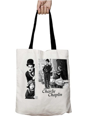 Siyah Kulplu Charlie Chaplin Sinema Yıkanabilir Okul Omuz Çanta