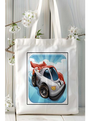 Mini Motorracing Mobil Oyun Baskılı Bez Çanta Omuz Çantası Çift Tafaflı Baskı Kişiye Özel 3