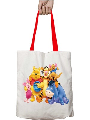 Kırmızı Kulplu Winnie The Pooh Yıkanabilir Omuz Çanta