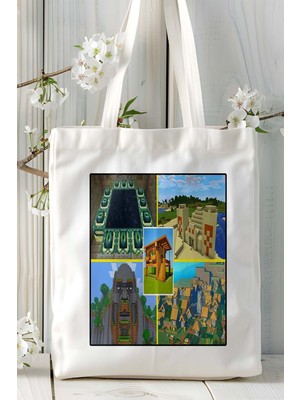 Art Hediye Block Crazy Robo World Mobil Oyun Baskılı Bez Çanta Omuz Çantası Çift Tafaflı Baskı Kişiye Özel 1