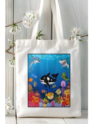 Balık Baskılı Bez Çanta Omuz Çantası Kişiye Özel Model 2