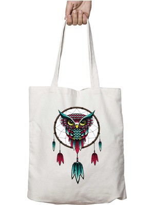 Owl Dreamcatcher Baykuş Düş Kapanı Iki Tarafı Kalıcı Baskılı Yıkanabilir Okul Plaj Omuz Bez Çantası