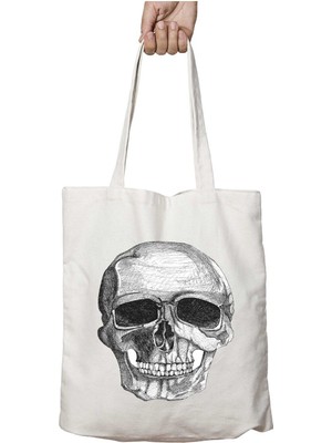 Skull Iki Tarafı Kalıcı Baskılı Yıkanabilir Okul Plaj Omuz Bez Çantası