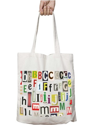 Alfabeler Vintage Iki Tarafı Kalıcı Baskılı Yıkanabilir Okul Plaj Omuz Bez Çantası
