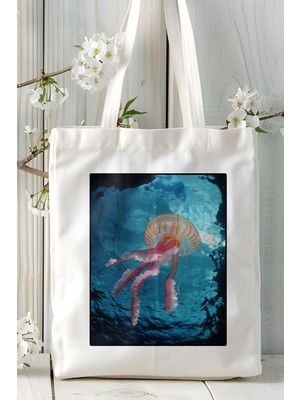 Denizanası Baskılı Bez Çanta Omuz Çantası Kişiye Özel Model 3