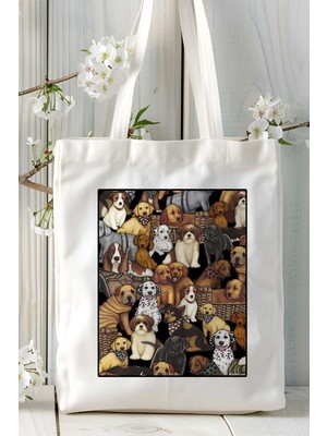 Retro Köpek Baskılı Omuz Çanta Kişiye Özel Model 26