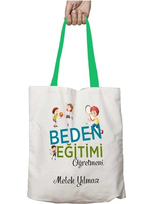 Yeşil Kulplu Kişiye Özel Beden Eğitimi Öğretmeni Raket Yıkanabilir Omuz Çanta