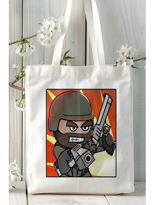 Mini Milita Mobil Oyun Baskılı Bez Çanta Omuz Çantası Çift Tafaflı Baskı Kişiye Özel 3