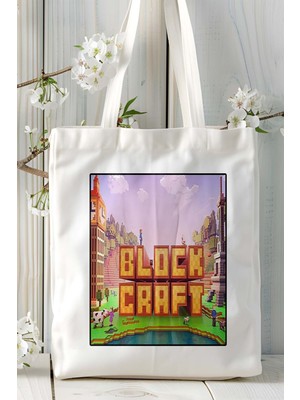 Block Craft Mobil Oyun Baskılı Omuz Çanta Çift Tafaflı Baskı Kişiye Özel 5