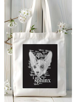 Sphynx Kedi Baskılı Bez Çanta Omuz Çantası Kişiye Özel Model 7