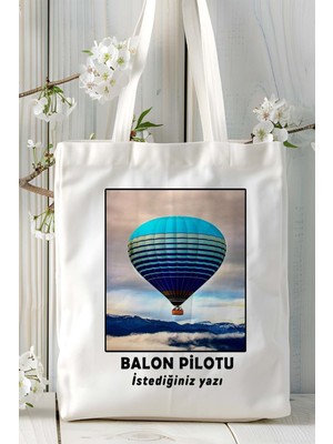 Balon Pilotu Baskılı Bez Omuz Çantası Kişiye Özel Model 1