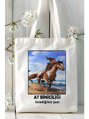 At Biniciliği Atçılık At Baskılı Bez Omuz Çantası Kişiye Özel Model 5