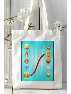 Emoji Puzzle Mobil Oyun Baskılı Omuz Çanta Çift Tafaflı Baskı Kişiye Özel 2