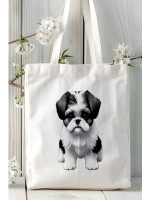 Shihtzu Köpek Baskılı Bez Çanta Omuz Çantası Kişiye Özel Model 3
