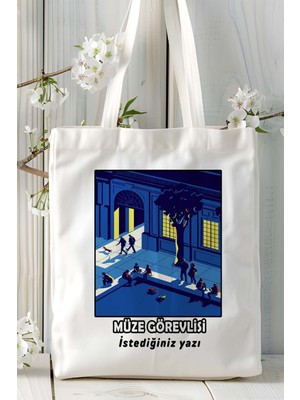 Müze Görevlisi Baskılı Bez Omuz Çantası Kişiye Özel Model 5