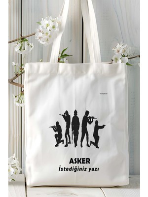 Asker Baskılı Bez Omuz Çantası Kişiye Özel Model 6