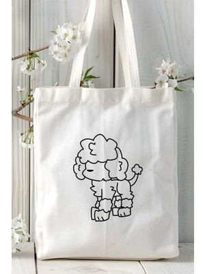 Poodle Köpek Baskılı Bez Çanta Omuz Çantası Kişiye Özel Model 11