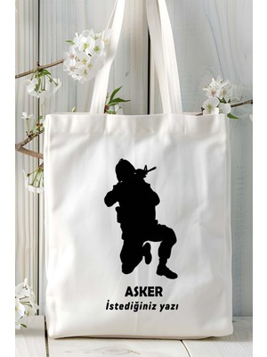 Asker Baskılı Bez Omuz Çantası Kişiye Özel Model 2