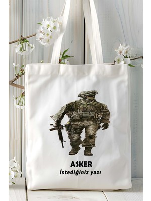 Asker Baskılı Bez Omuz Çantası Kişiye Özel Model 9