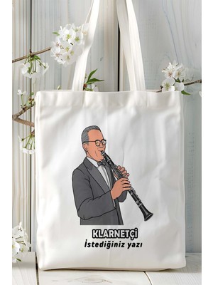 Klarnetçi Baskılı Bez Omuz Çantası Kişiye Özel Model 2