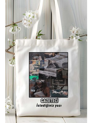 Gazeteci Baskılı Bez Omuz Çantası Kişiye Özel Model 6