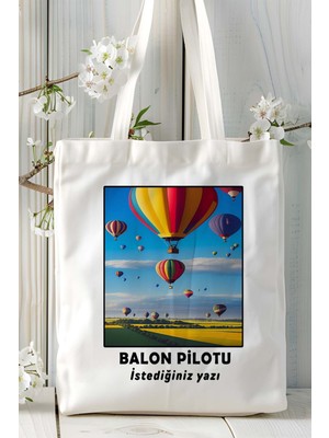 Balon Pilotu Baskılı Bez Omuz Çantası Kişiye Özel Model 3
