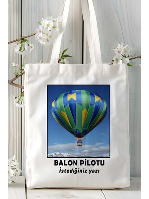 Balon Pilotu Baskılı Bez Omuz Çantası Kişiye Özel Model 4