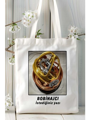 Bobinajcı Baskılı Bez Omuz Çantası Kişiye Özel Model 1