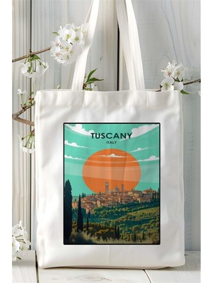 Tuscany Toskana Baskılı Bez Çanta Omuz Çantası Kişiye Özel Desen