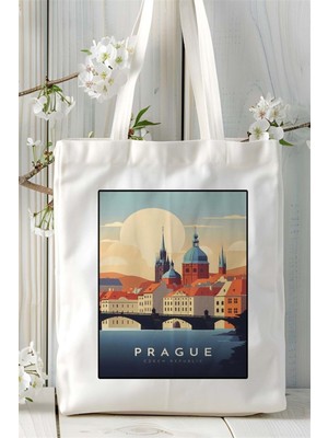 Prague Baskılı Bez Çanta Omuz Çantası Kişiye Özel Desen