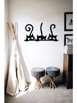 Şirin Kedi Duvar Dekoru, 50X30 Cm, Siyah Renkli Tasarım