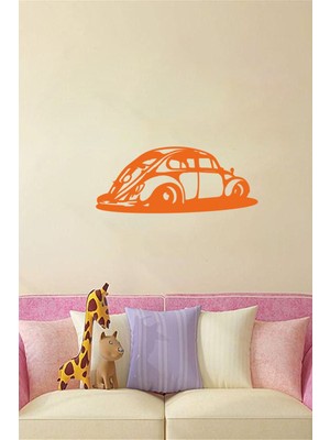 Turuncu Araba Figürlü Ahşap Duvar Dekoru, Kendinden Yapışkanlı, Lazer Kesim, 3mm