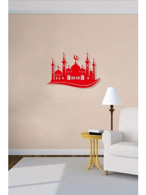 Kırmızı Ahşap Duvar Süsü, Lazer Kesim, Kendinden Yapışkan, 50X35 cm