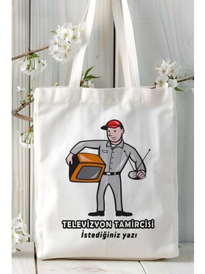 Televizyon Tamircisi Baskılı Bez Omuz Çantası Kişiye Özel Model 2