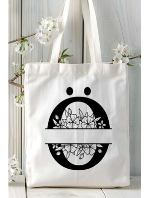 Ö Harfi Isimli Çiçekli Yeniyıl Isimli Baskılı Bez Omuz Çantası Çift Taraflı Kişiye Özel Model 18