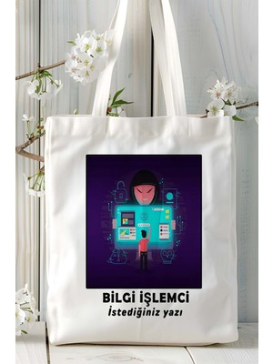 Bilgi Işlemci Baskılı Bez Omuz Çantası Kişiye Özel Model 7